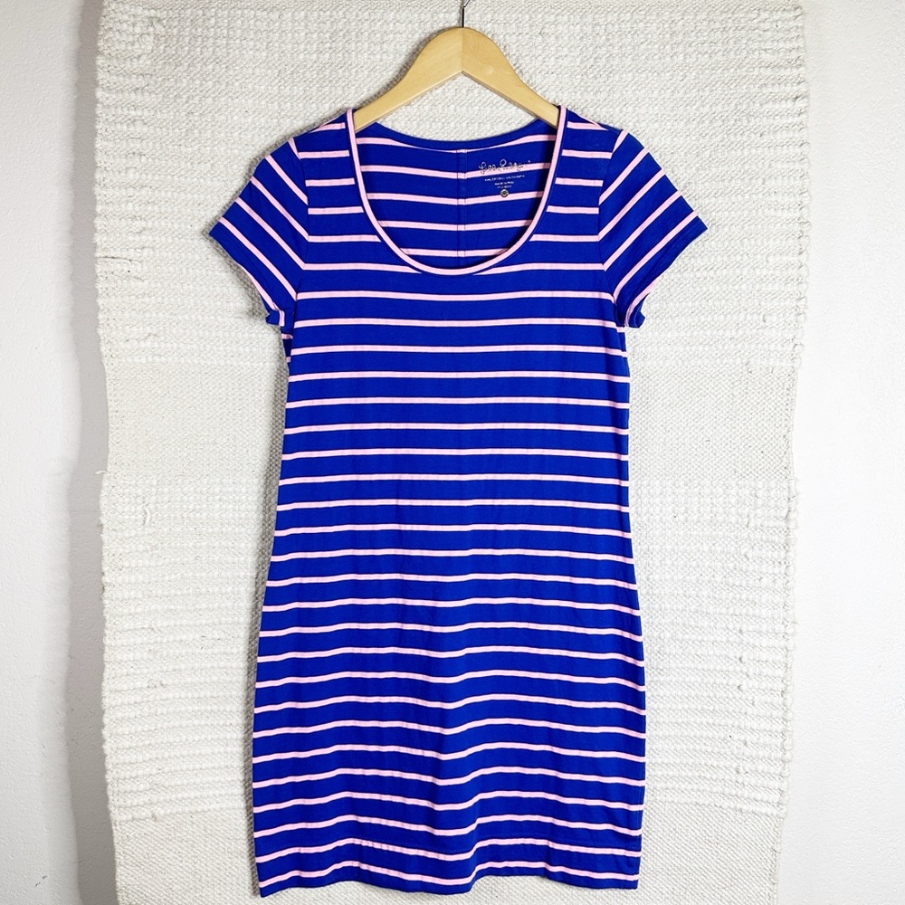 LILLY PULITZER twilight blue Coastal Shell Stripe Short Sleeve Beacon dress S
